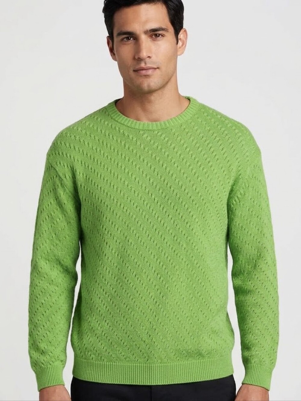 Jos A Bank Signature Collection Ribbed Knit Sweater L Green Crewneck Preppy